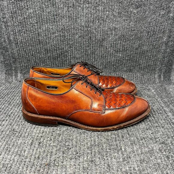 Allen Edmonds Hersey Woven Split Toe Brown Leather Oxfords Dress Shoes Mens 8.5D - Picture 1 of 9